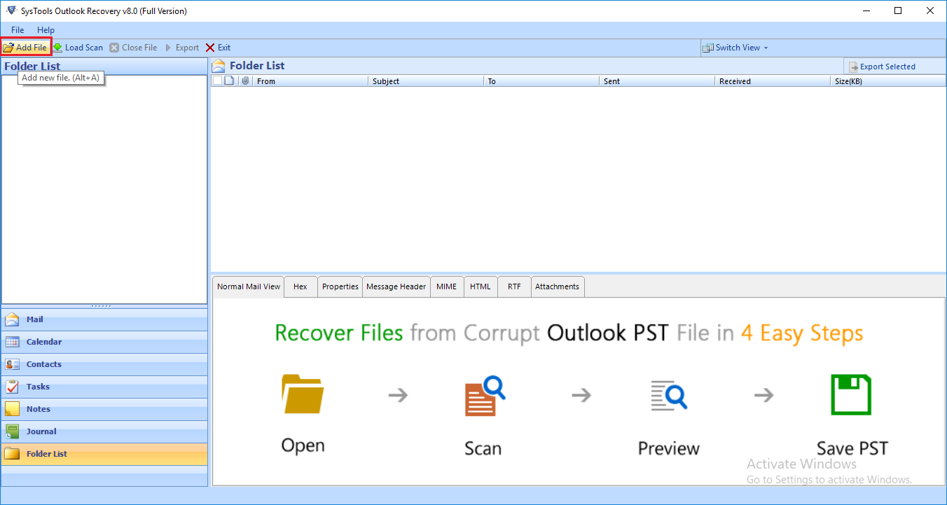 step-1 how to repair outlook pst file without scanpst